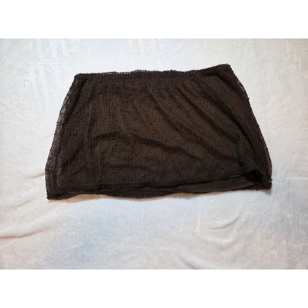 176‎ No Boundaries Juniors XL 16-18 Brown Lace Mesh Mini Skirt Stretch Y2K